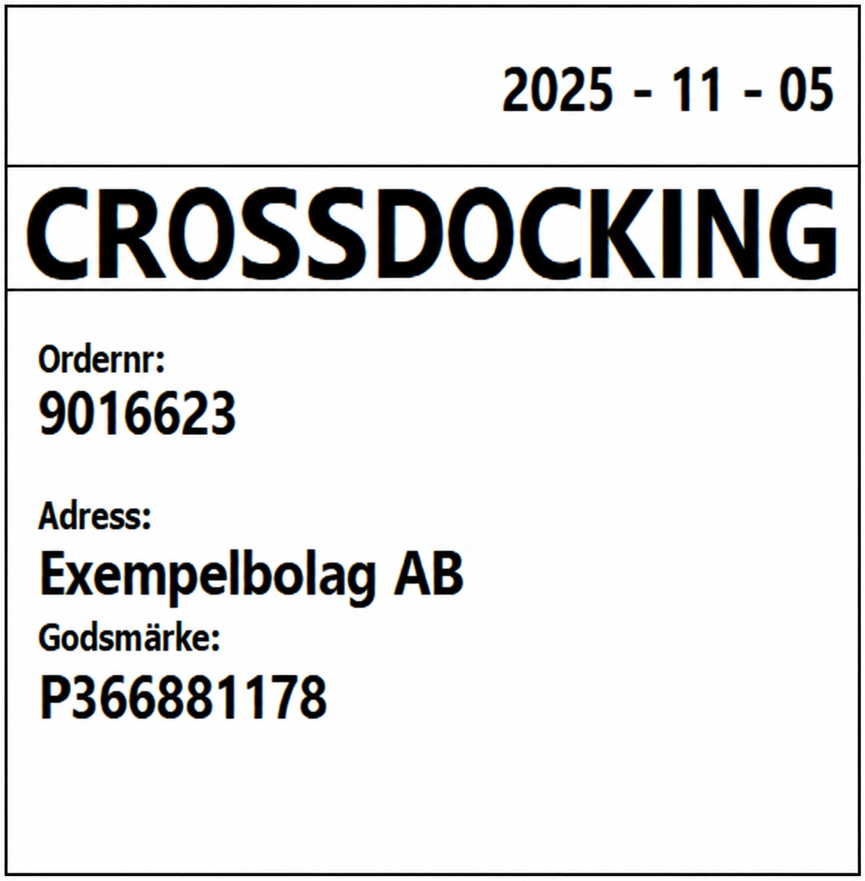 Exempel på förpackningsetikett utformad i Storage Markup